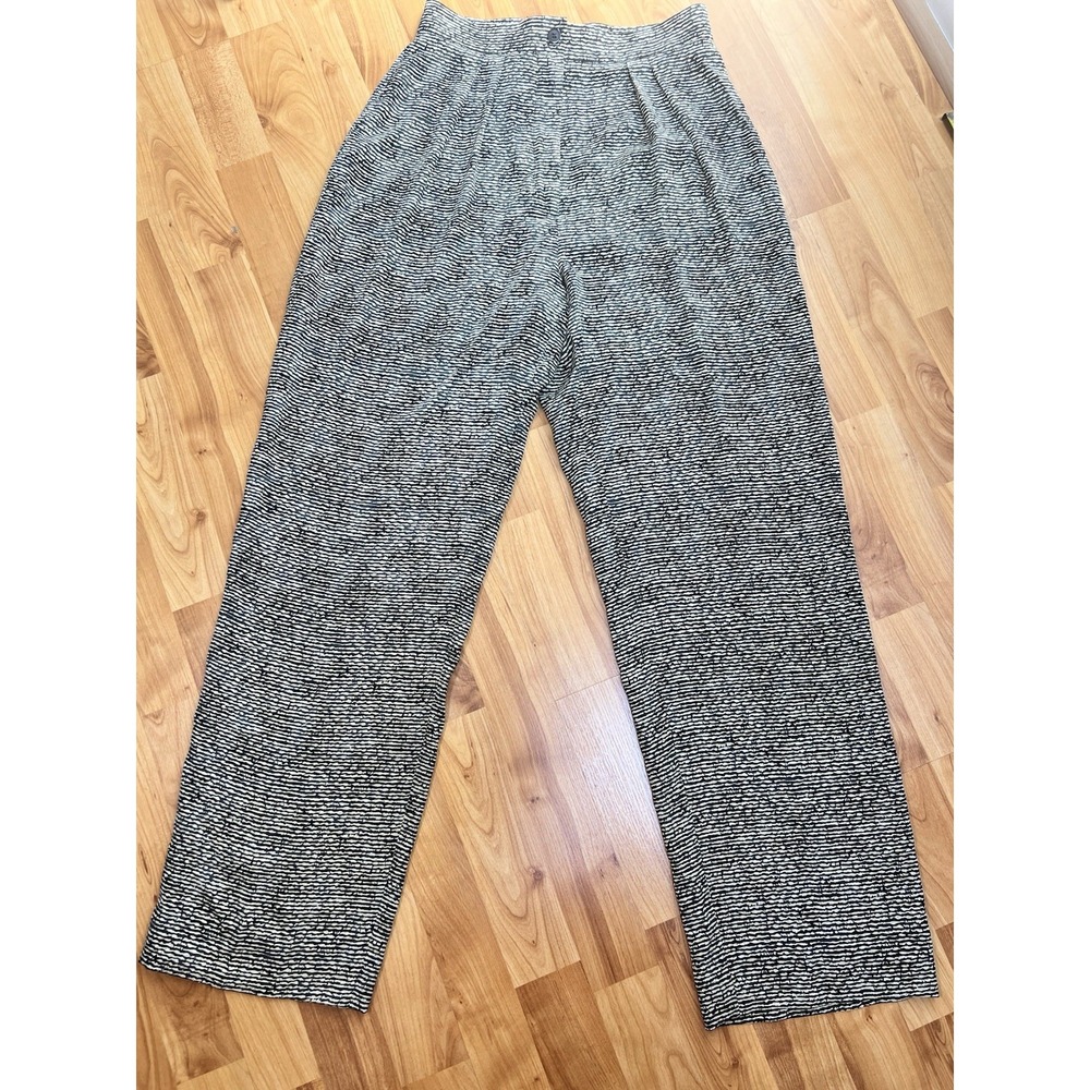 Vintage Carlisle Silk Pleated Pants Womens 6 Black White Animal Print Quiet Lux